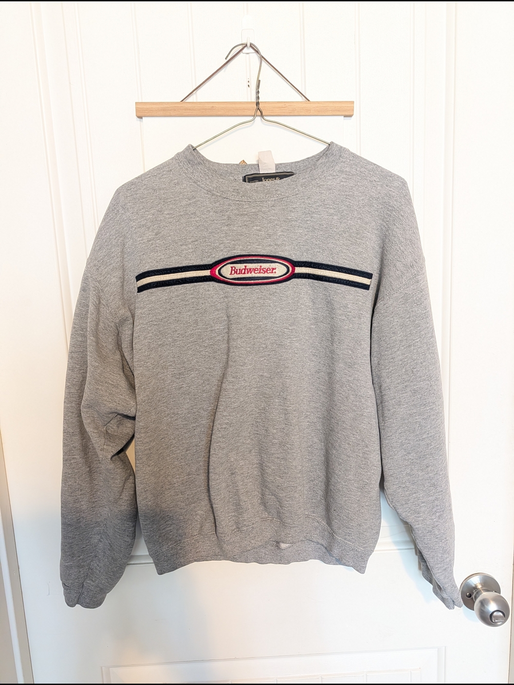 Budweiser Grey Crewneck Sweatshirt with Navy and Red Logo